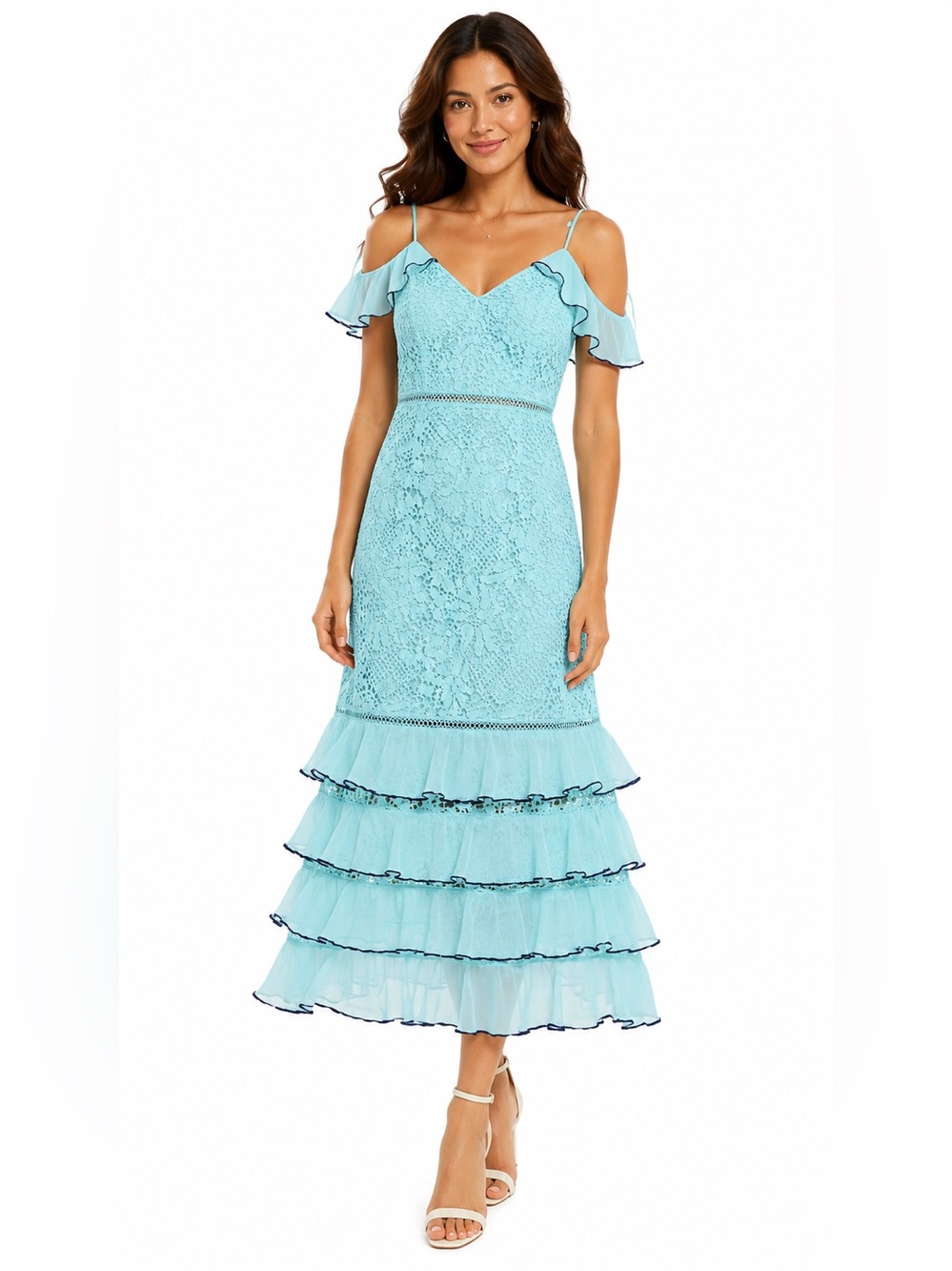 Topshop Turquoise Blue Lace Ruffle Party Dress